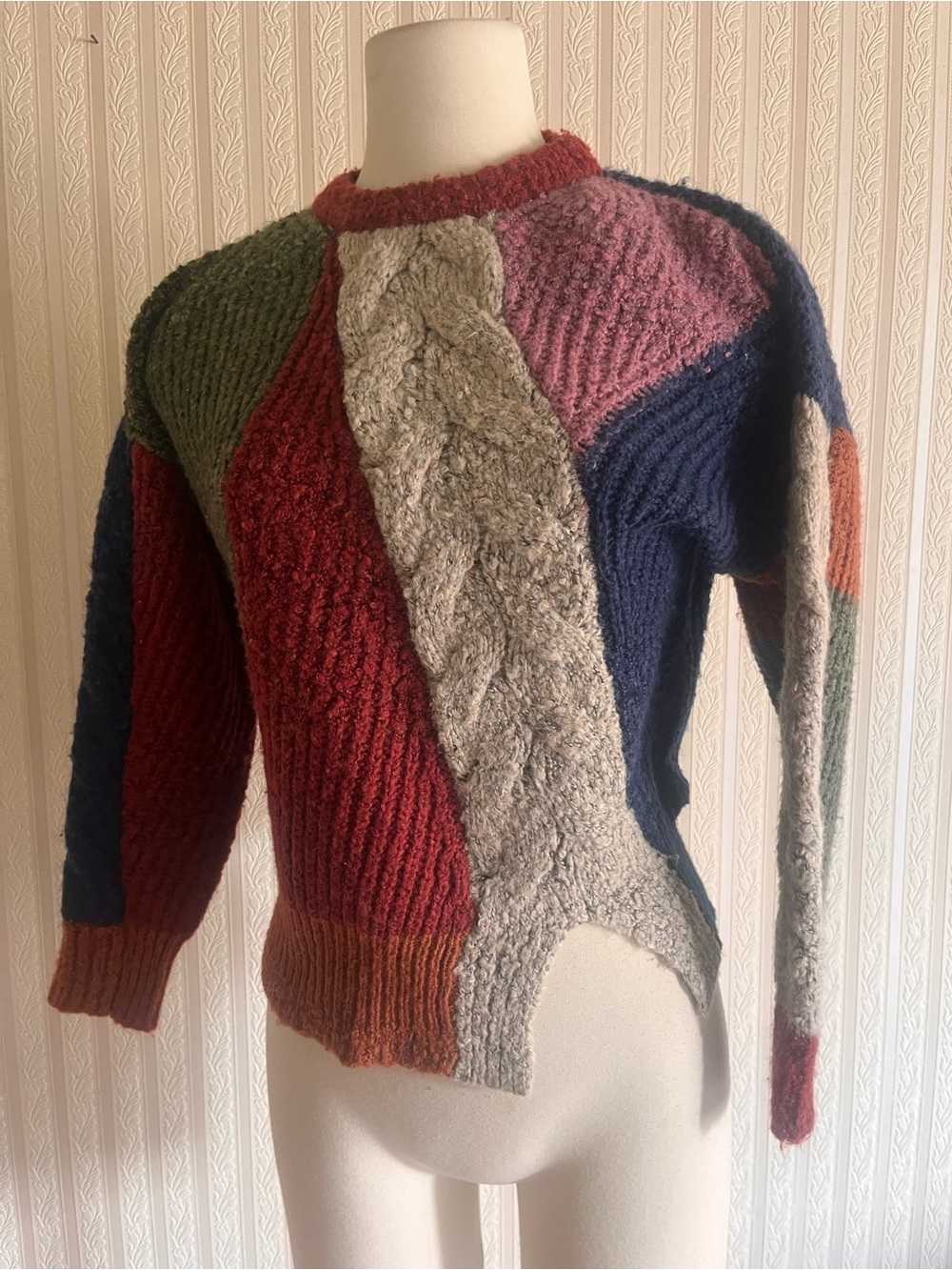 Multicolor Patchwork Textured Women's Sweater Curio New York